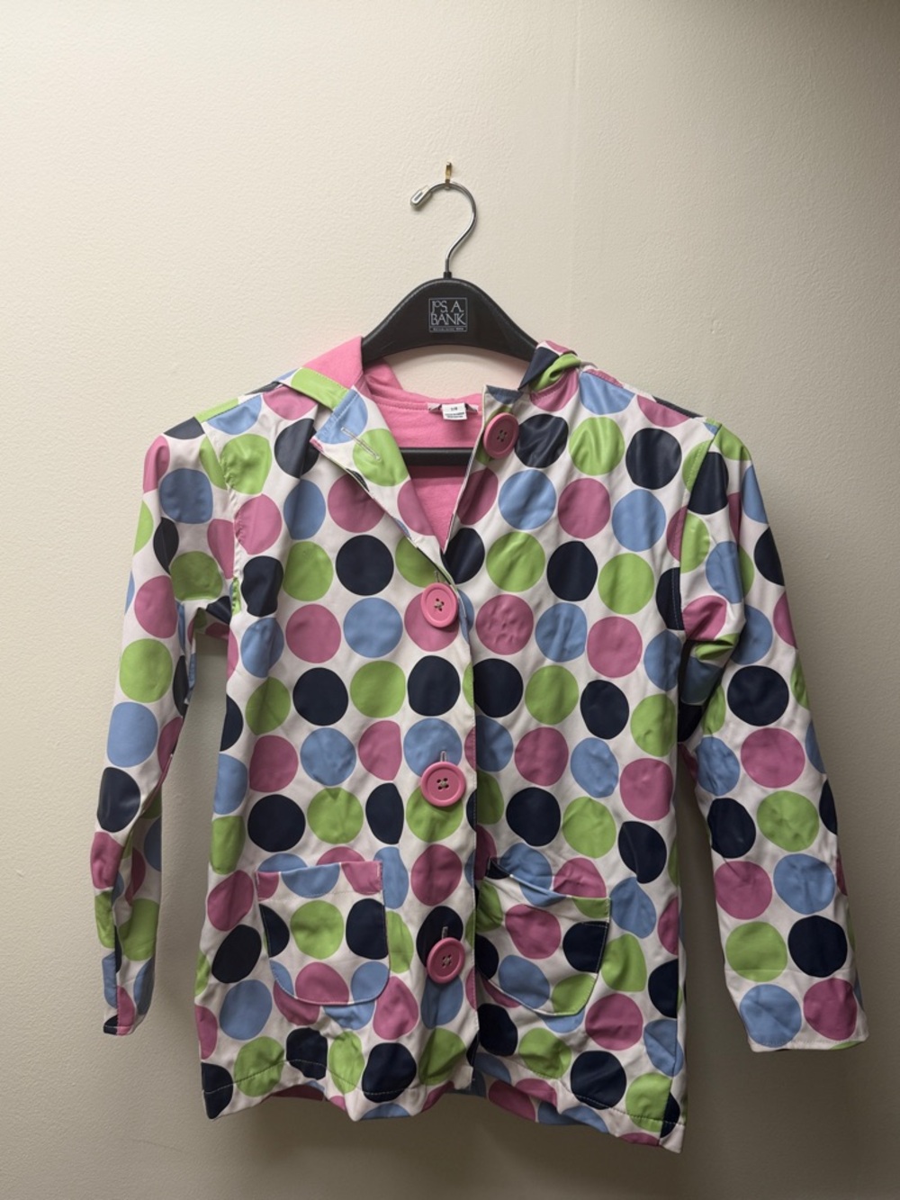 Hartstrings Kids Hooded Polka Dot Raincoat - Pink, Green, Blue & Navy